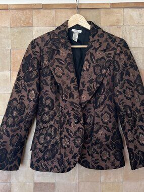 Cadie Vintage 70's Brocade Suit Jacket Formfitting Brown Metallic Size 4